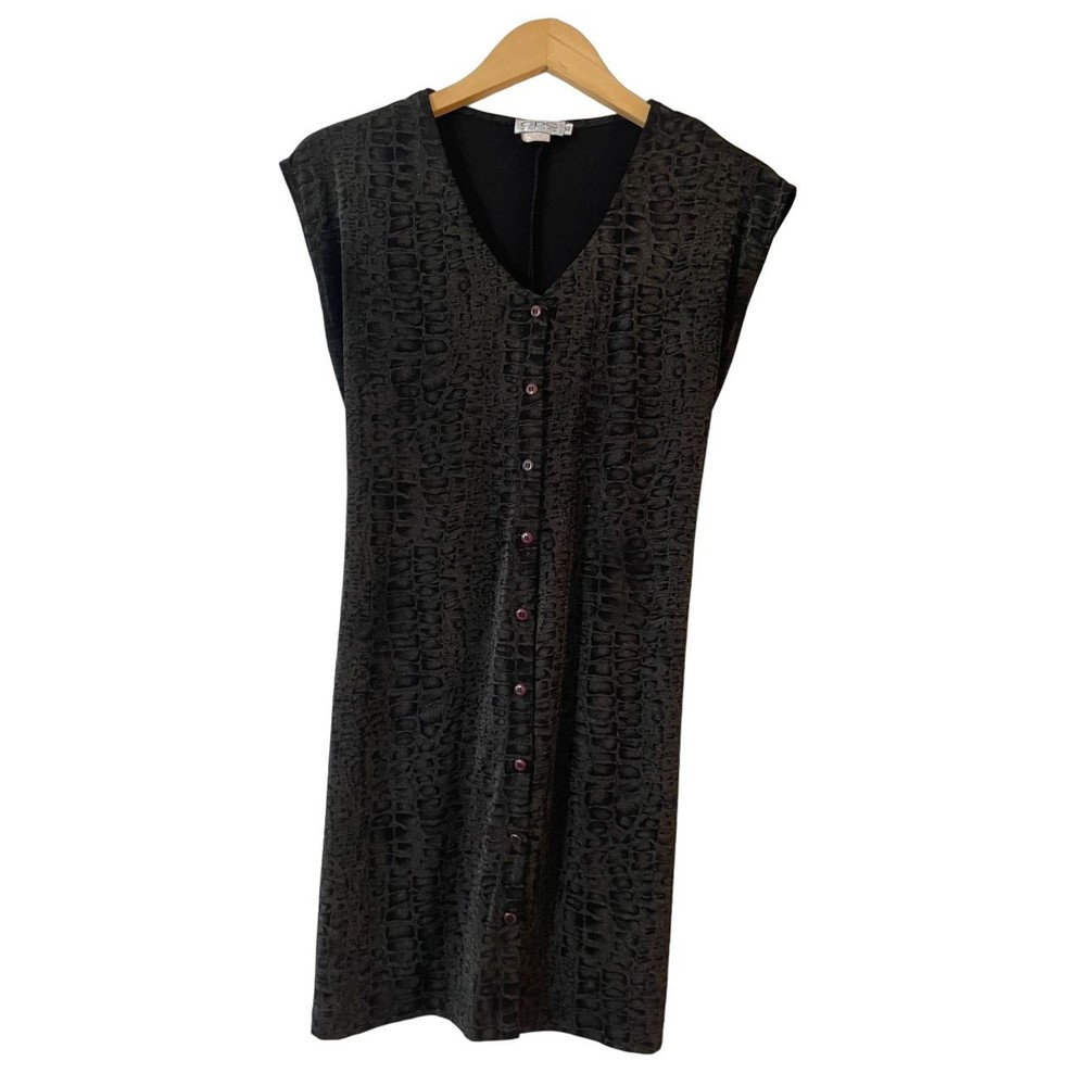 Vintage CDC Petites Mini Dress 10P Black Reptile Python Button Front Cottagecore
